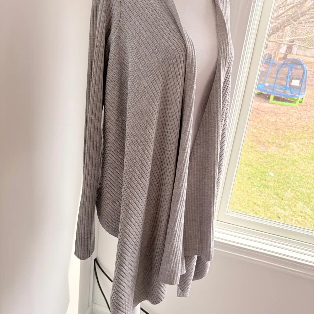 Athleta‎ Open Front Cardigan Small Minimal Gray Ribbed Merino Wool Wrap Sweater